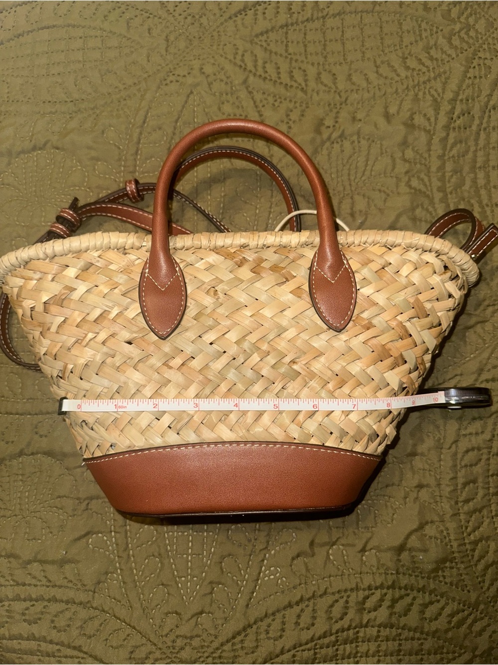 Woven Straw Tote with Brown Leather Trim - Picture 9 of 10